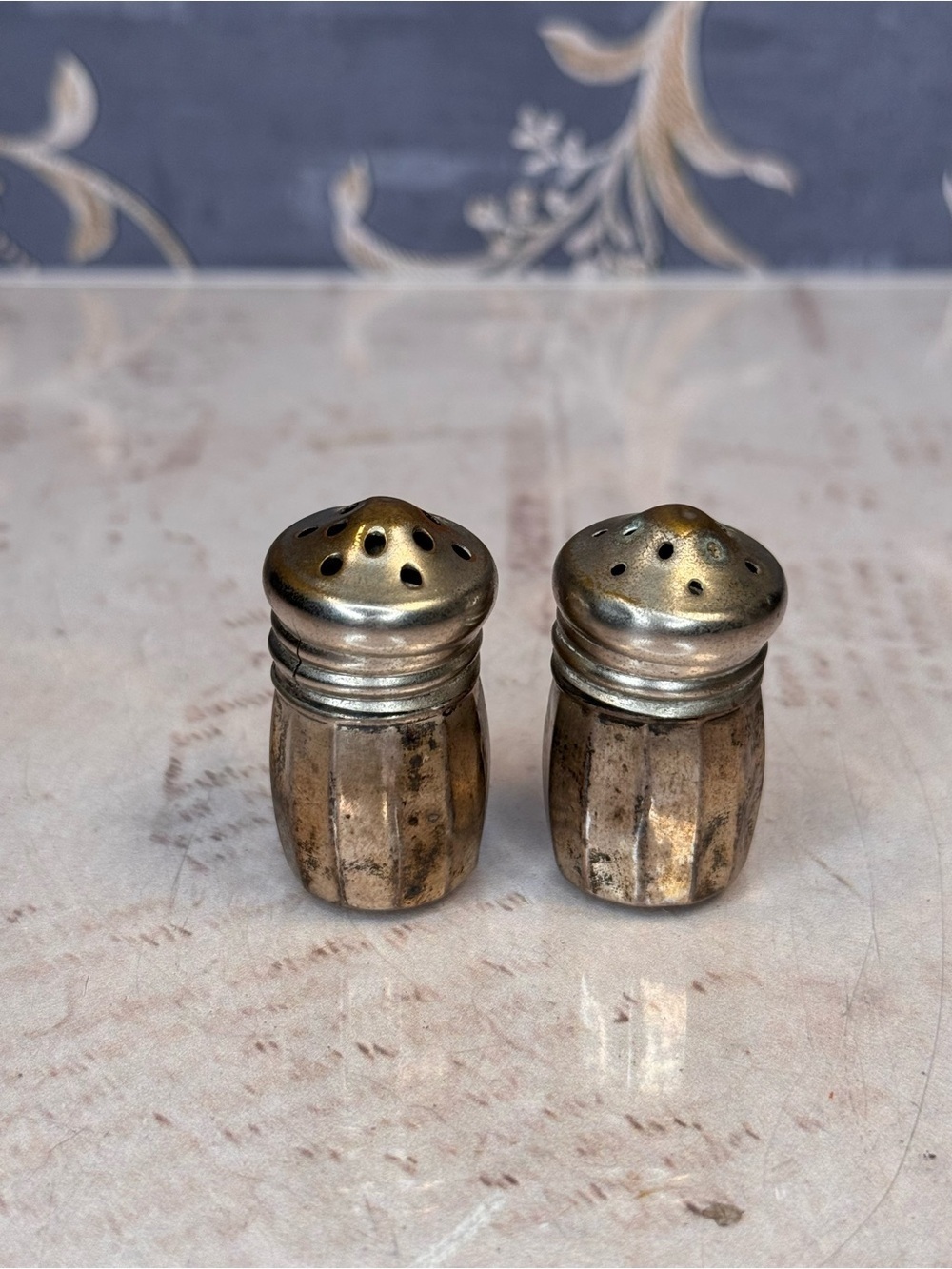 Antique Wade Sterling Silver Miniature Salt Pepper Shakers Pair S&C Co